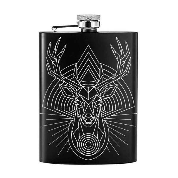 Hirsch Flachmann mit Jagdmotiv lineart personalisierbar