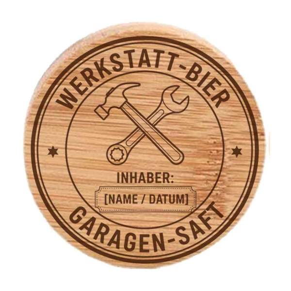 Vorlage des Holz-Flaschenöffners "Werkstatt-Bier" zur Personalisierung mit Namen oder Datum.