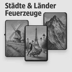 Gravierte Feuerzeuge mit Länder- und Städtemotiven