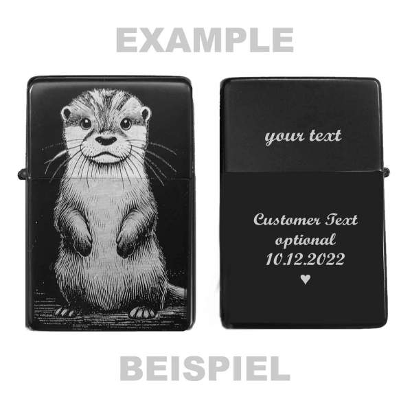 Süßer Otter Feuerzeug personalisierbar Otterbild Lineart opt. mit Textgravur