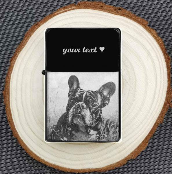 Feuerzeug Fotogeschenk mit eigenem Textgravur Hundefoto Geschenkidee