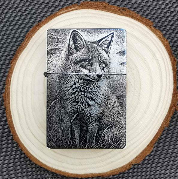 Fuchs Feuerzeug mit Gravur Tierbild Geschenkidee personalisiert Krafttier