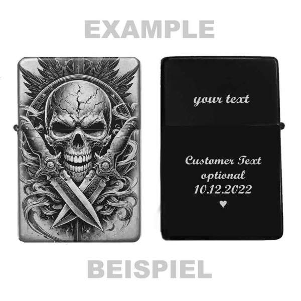 Feuerzeug Knife & Skull Totenkopf– personalisierbar
