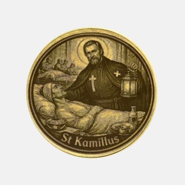 Personalisierte Schutzmünze St. Kamillus | Messing Geschenk Pflege & Kranke