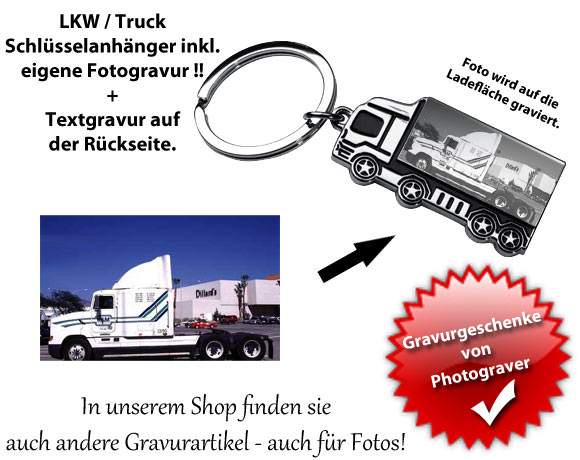 Schlüsselanhänger mit Fotogravur auf LKW
