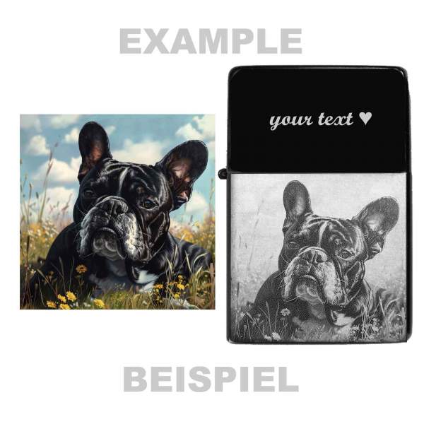 Feuerzeug Fotogeschenk mit eigenem Textgravur Hundefoto Geschenkidee
