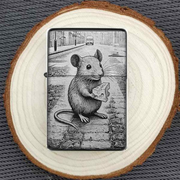 Sturmfeuerzeug Maus-Käse Design – personalisierbar