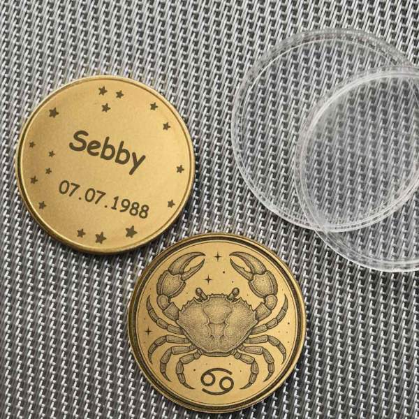 Personalisierte Sternzeichen Münze "Krebs" | Gravur mit Text, Foto oder Design