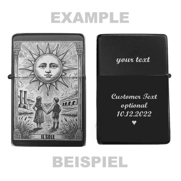 Tarot Il Sole Feuerzeug graviert – Lineart Motiv opt. mit Textgravur