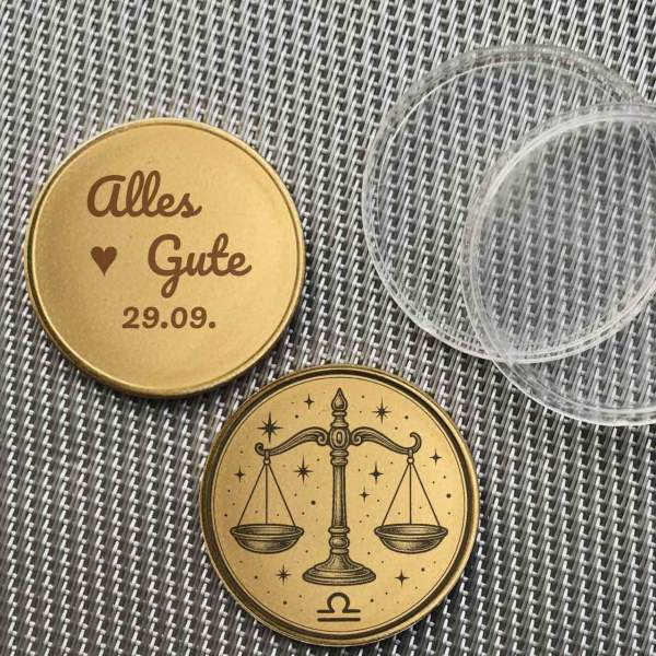 Personalisierte Sternzeichen Münze "Waage" | Gravur mit Text, Foto oder Design