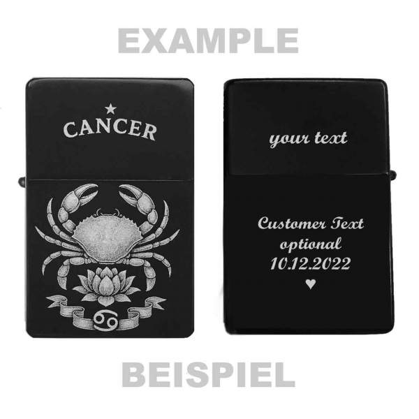 Feuerzeug Sternzeichen Krebs – Tattoo-Stil – personalisierbar