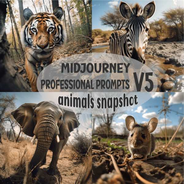 Midjourney Prompt, Tiere vor der Kamera, Tierbilder, professionelle KI Kunst, Sofort-Download