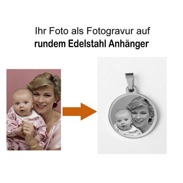 Kette mit Gravur | Fotogravur Anhänger rund aus Edelstahl Beispiel