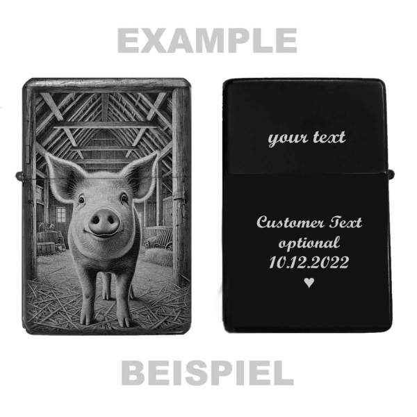 Feuerzeug Schwein im Stall – personalisierbar