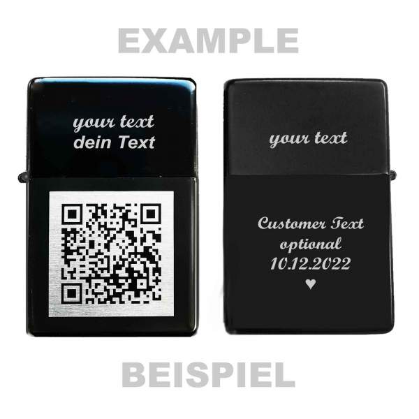 QR-Code Feuerzeug mit Gravur personalisiertes Geschenk eigener Text Kontakt Notfall