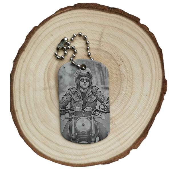 Motorrad Schwarzer Dogtag Schlüsselanhänger Alu mit Foto und Gravur