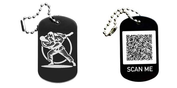 Judo Schlüsselanhänger personalisierbar - Dogtag auch mit QR Code oder Foto