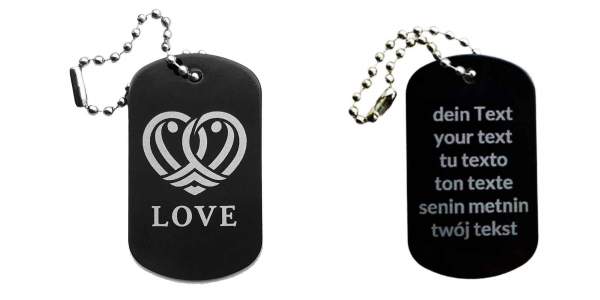 Love Herz Schlüsselanhänger Dogtag für Verliebte mit Gravur