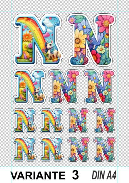Buchstabe N Einhorn Sticker - 13 hochwertige Aufkleber für Handy Kalender Sammelalbum