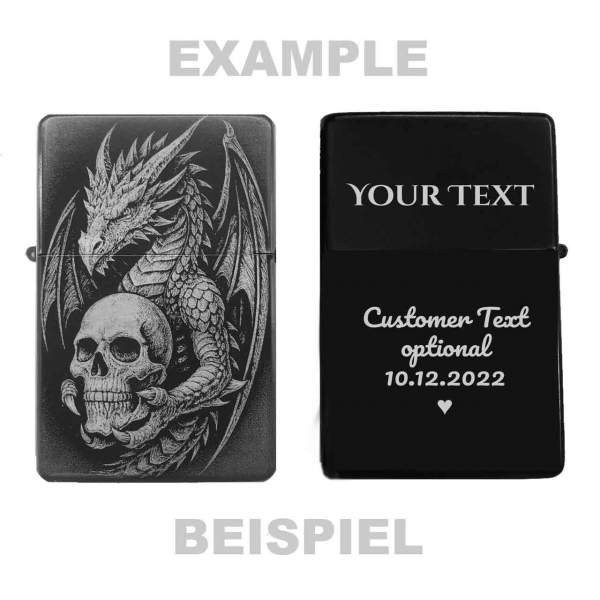 Drachen mit Schädel Feuerzeug optional personalisiert