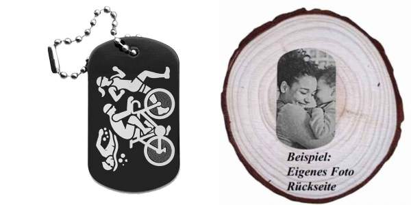 Triathlon Schlüsselanhänger personalisierbar - Dogtag auch mit QR Code oder Foto