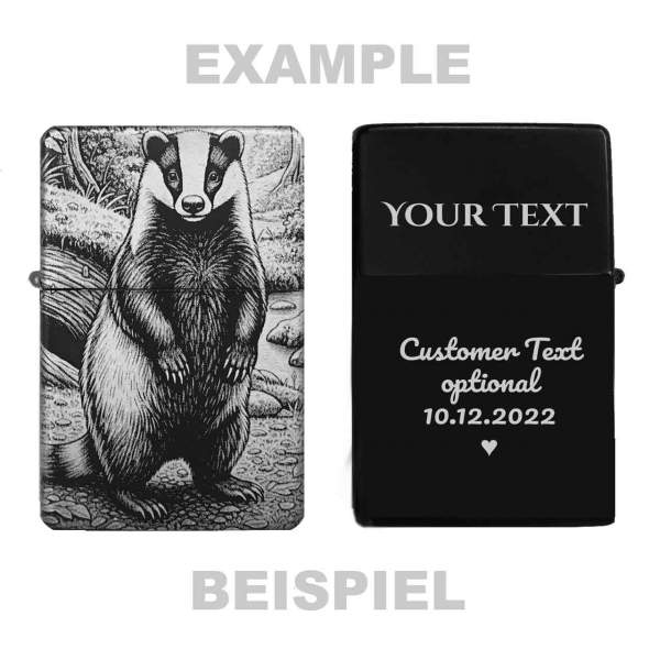 Dachs Feuerzeug Waldtier Motiv optional personalisiert