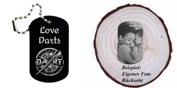 Love Darts Schlüsselanhänger schwarzer Alu Dogtag mit Gravur
