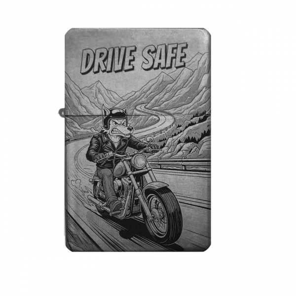 Drive Safe Motorrad Feuerzeug optional personalisiert Shop-Fotogravur.de