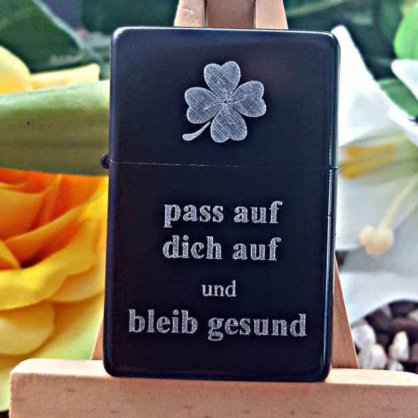 pass auf dich auf und bleib gesund - Glücksbringer Feuerzeug & Gravur
