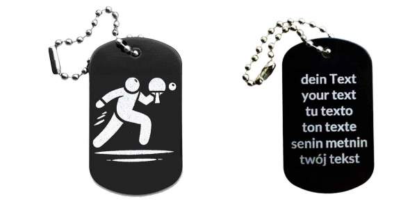 Tischtennis Schlüsselanhänger personalisierbar - Dogtag auch mit QR Code oder Foto