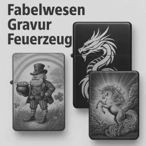 Fantasy Feuerzeuge mit Gravur – Drachen, Einhorn & mystische Wesen