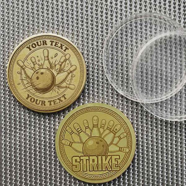 Personalisierte Bowling Münze & Glücksbringer | Gravur mit Name & Verein | Messing