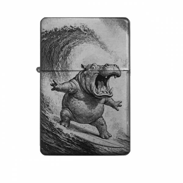Surfendes Nilpferd Feuerzeug mit Gravur | optional personalisiert | Shop-Fotogravur.de