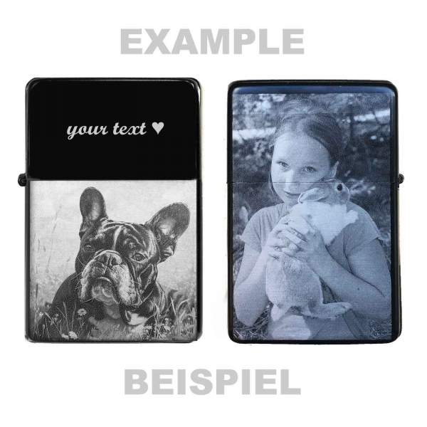 Feuerzeug Fotogeschenk mit eigenem Textgravur Hundefoto Geschenkidee