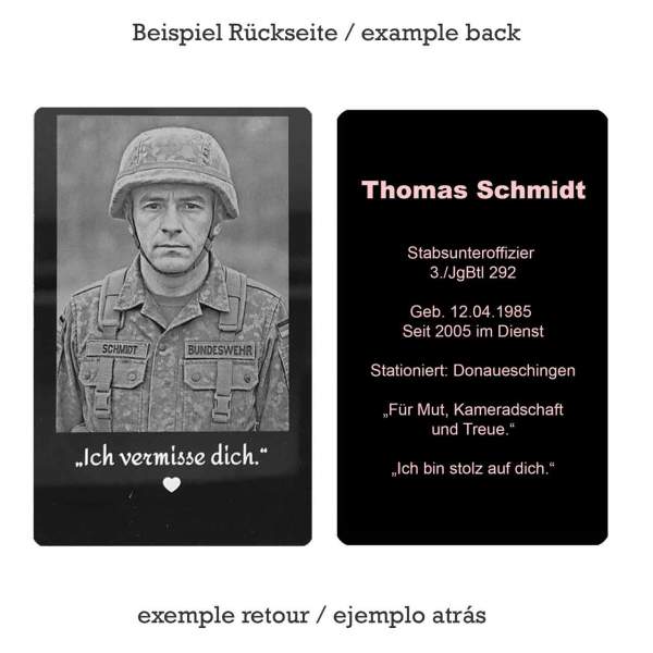 Personalisierbare Karte aus Metall – Geschenk für Soldaten und Angehörige der Bundeswehr