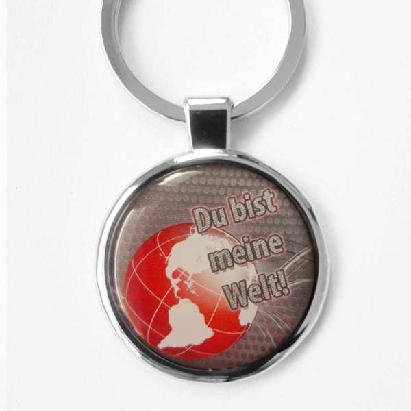Du bist meine Welt! - Farbdruck Schlüsselanhänger personalisiert mit Gravur