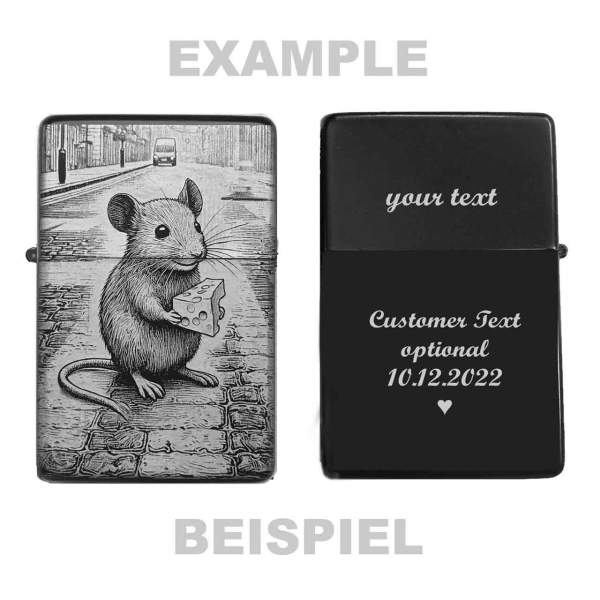 Sturmfeuerzeug Maus-Käse Design – personalisierbar