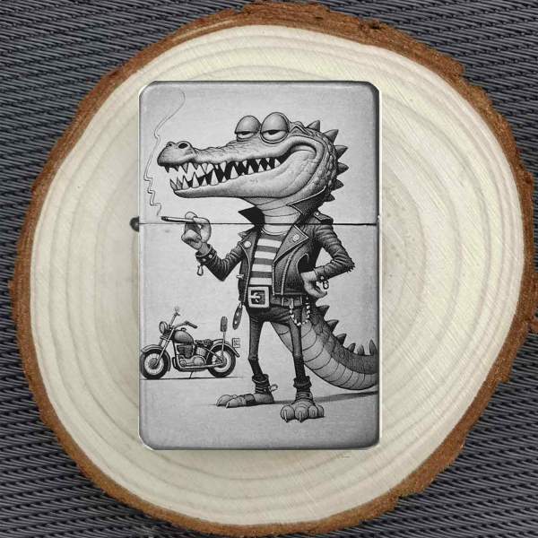 Feuerzeug Motorrad Kroko-Poser Krokodil – personalisierbar