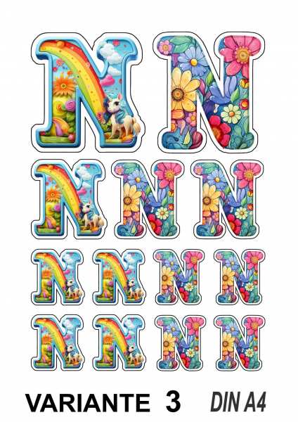 Buchstabe N Einhorn Regenbogen 