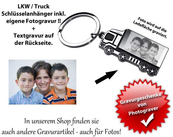 Schlüsselanhänger mit Fotogravur auf LKW