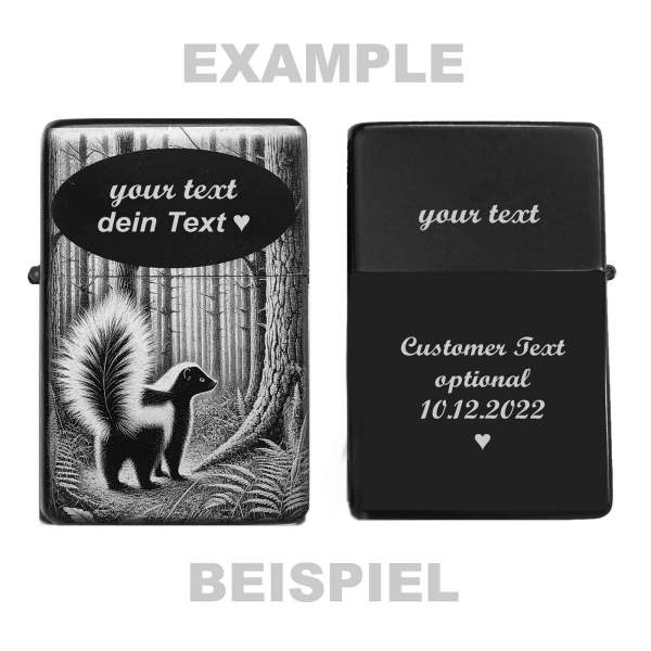 Skunk Feuerzeug mit Gravur Stinktier Illustration personalisiertes Geschenk