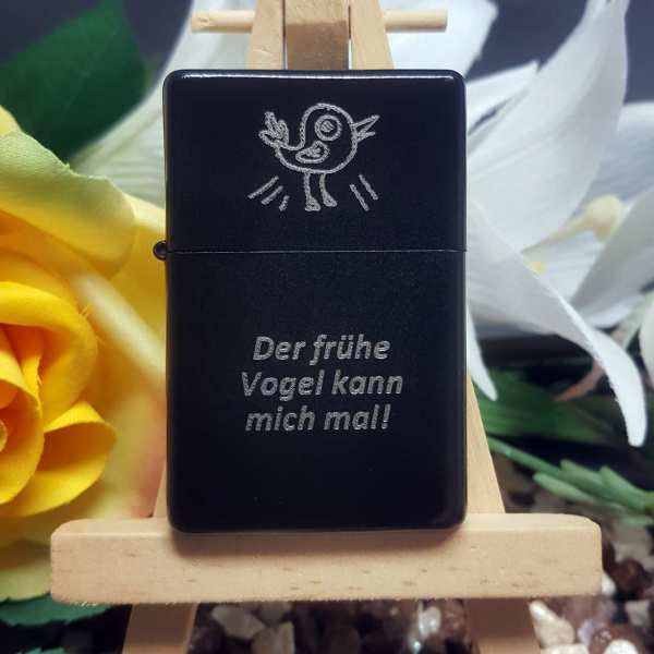 Gravur Feuerzeug Der frühe Vogel - Sprüche und Redensarten