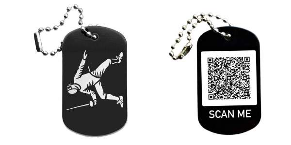 Fechten Schlüsselanhänger personalisierbar - Dogtag auch mit QR Code oder Foto