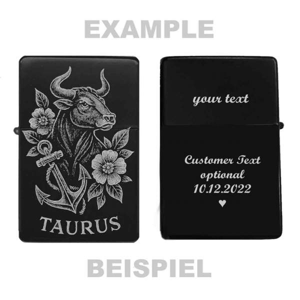 Feuerzeug Sternzeichen Stier – Tattoo-Stil – personalisierbar