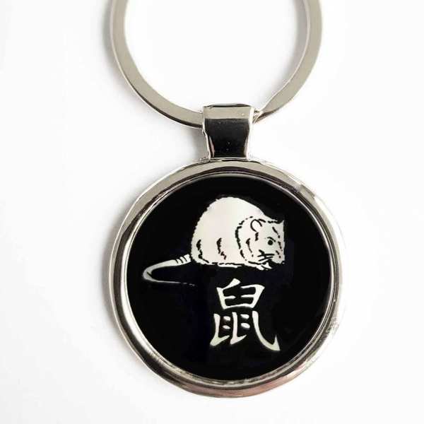 Chinesisches Tierkreiszeichen Ratte Gravur Schlüsselanhänger personalisiert - original Fotogravur