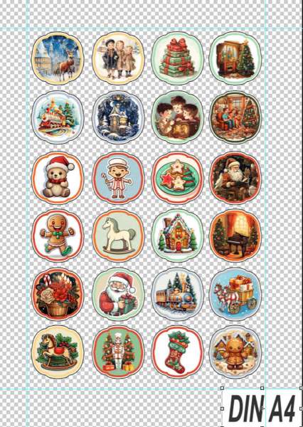 Vintage Weihnachtssticker Adventskalender Dekoration 24 Sticker