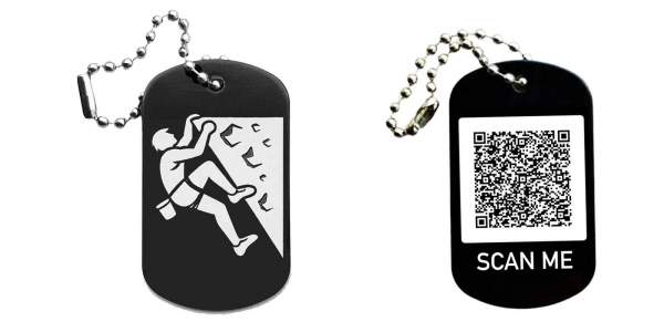 Klettern Schlüsselanhänger personalisierbar - Dogtag auch mit QR Code oder Foto