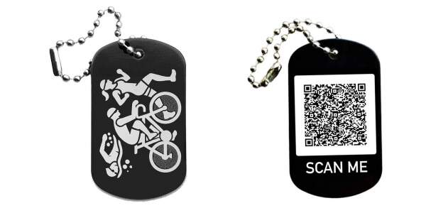 Triathlon Schlüsselanhänger personalisierbar - Dogtag auch mit QR Code oder Foto