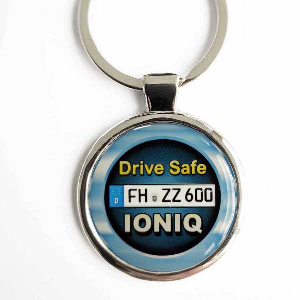 Hyundai IONIQ Drive Safe Schlüsselanhänger personalisiert & Kennzeichen & Gravur