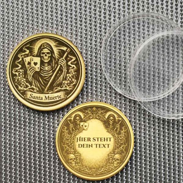 Personalisierte Poker Santa Muerte Motiv Münze mit Gravur